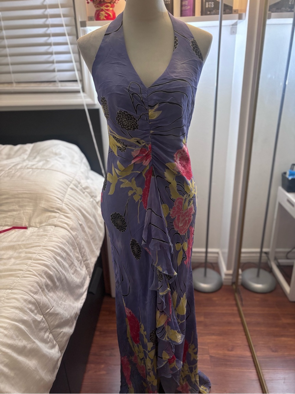 ABS Allen Schwartz Lavender Halter Floral Maxi Dress